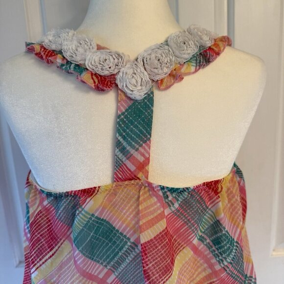 XOXO 90s Y2K Racerback Top Small Colorful Plaid Floral  Preppy Summer - Picture 5 of 14
